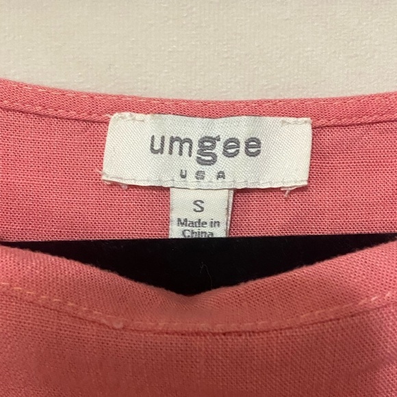 Umgee EUC coral ruffle raw hem relaxed fit linen blend casual blouse size S - Picture 4 of 7
